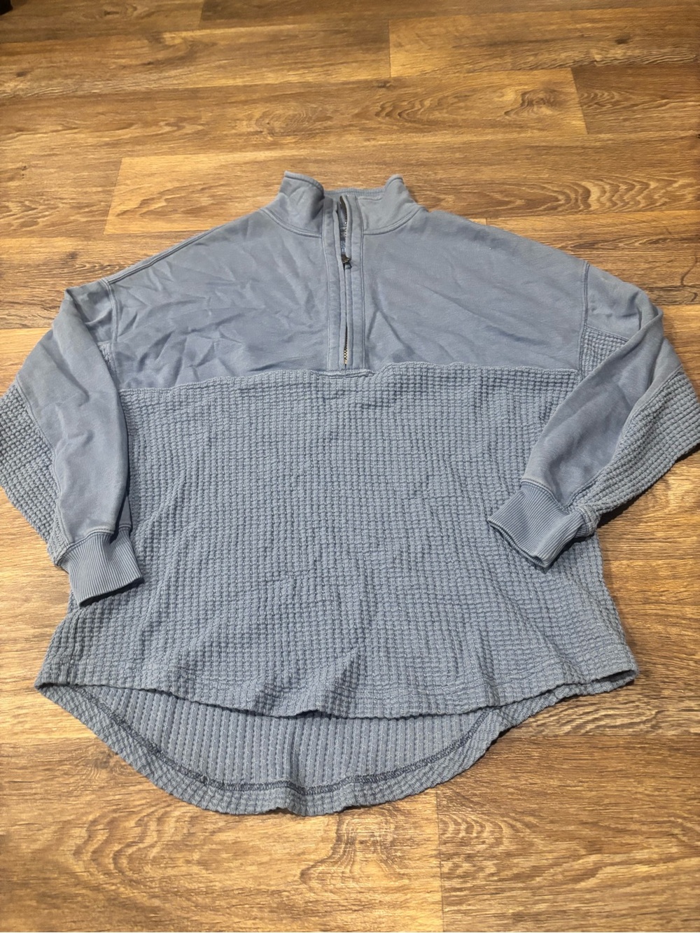 American Eagle Seriously Lived-In Waffle Mix Quarter Zip Sweatshirt XS/S Blue